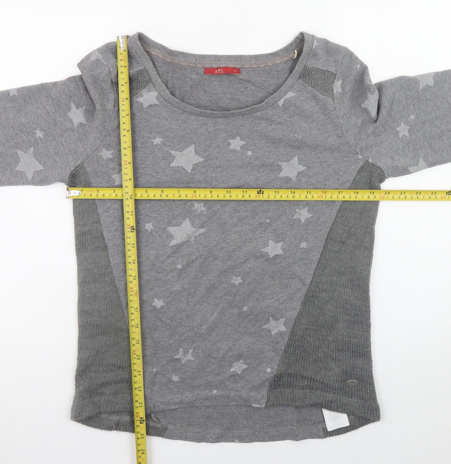 EDC Women Grey Star Print Cotton Blend Pullover Jumper M