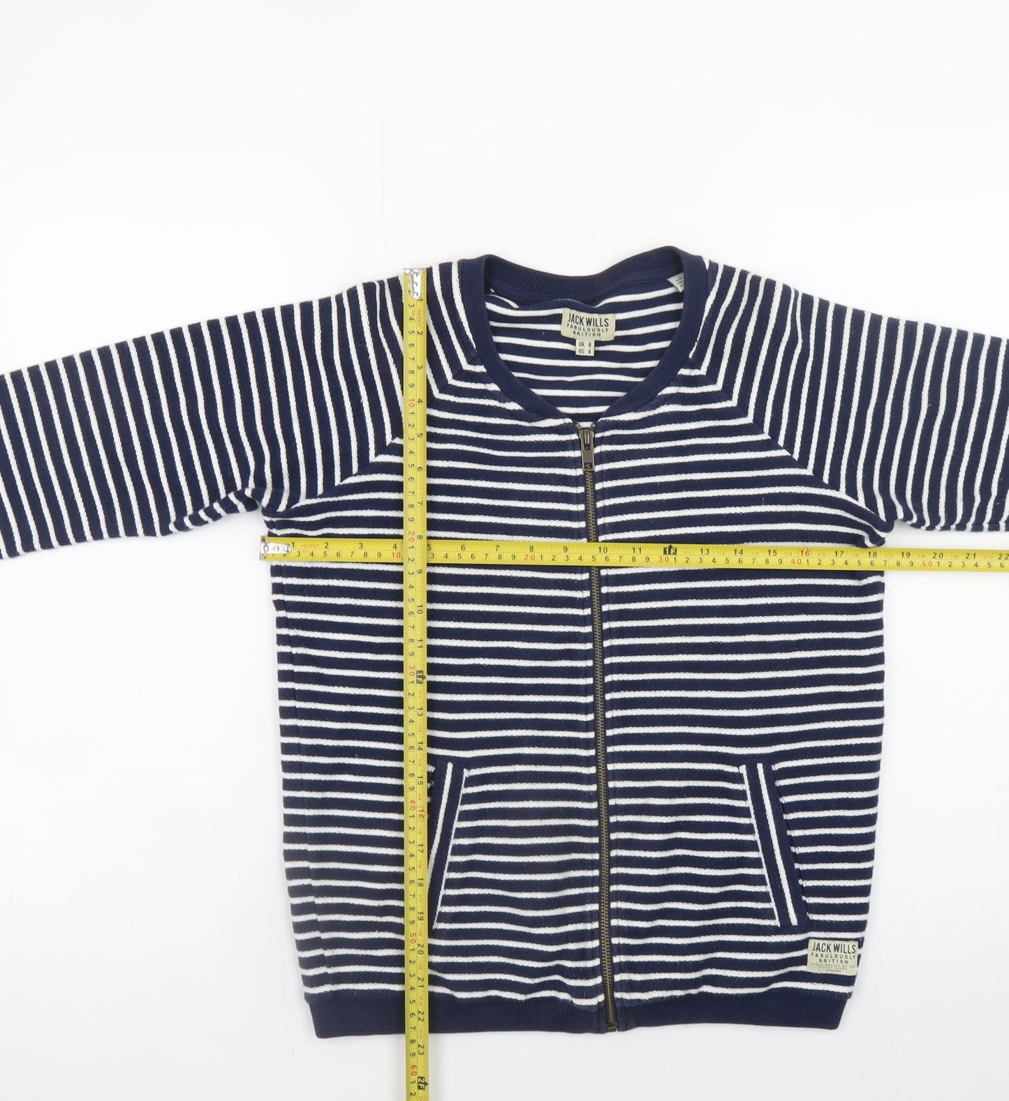 Jack Wills Womens Blue Striped Cotton Bomber Jacket UK 8