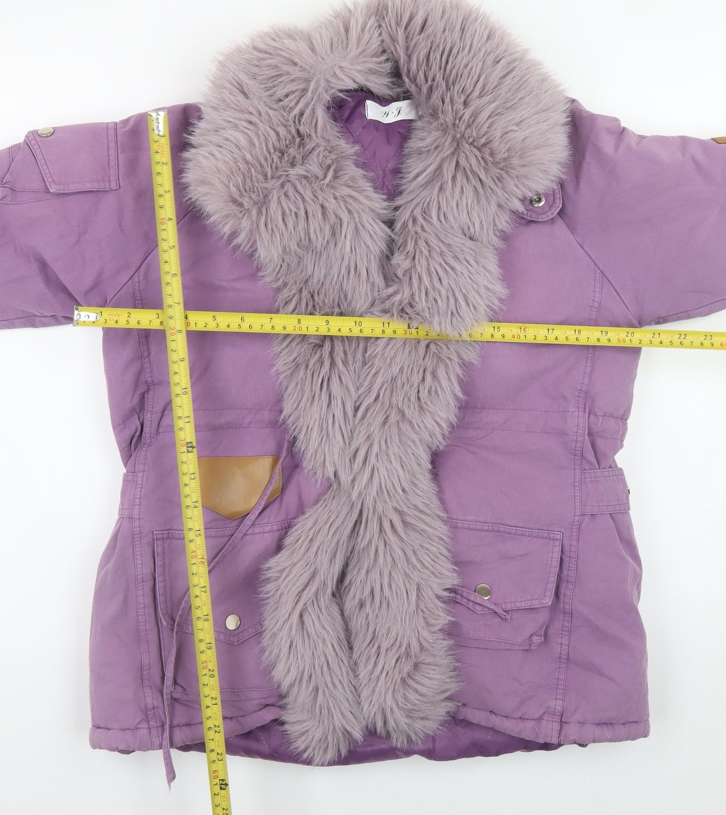 Y.J Women’s Purple Fur Trim Parka Jacket Size L Long Sleeve Winter Coat