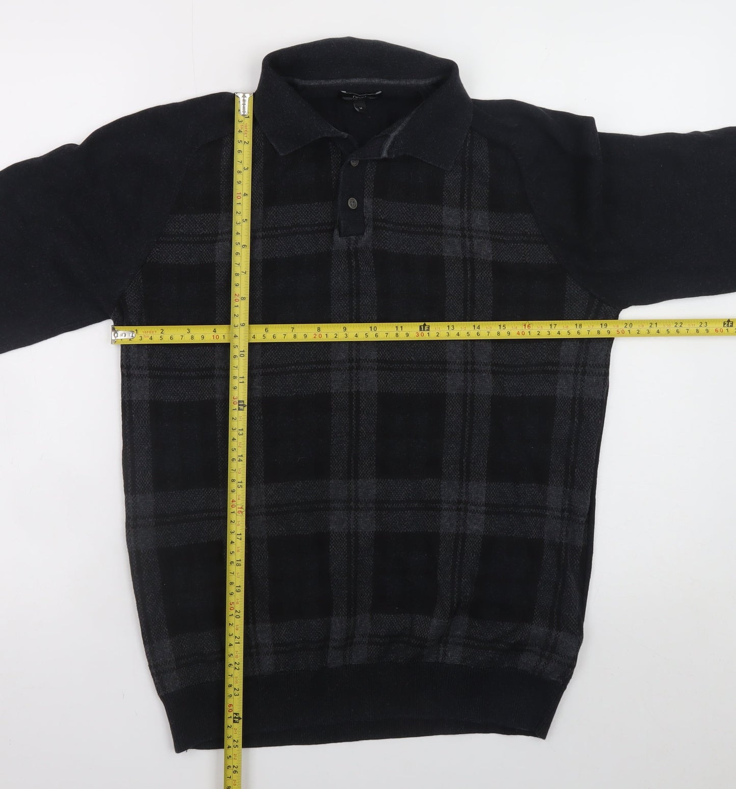 Next Men's Black Check Collared Cotton Long Sleeve Casual Shirt M