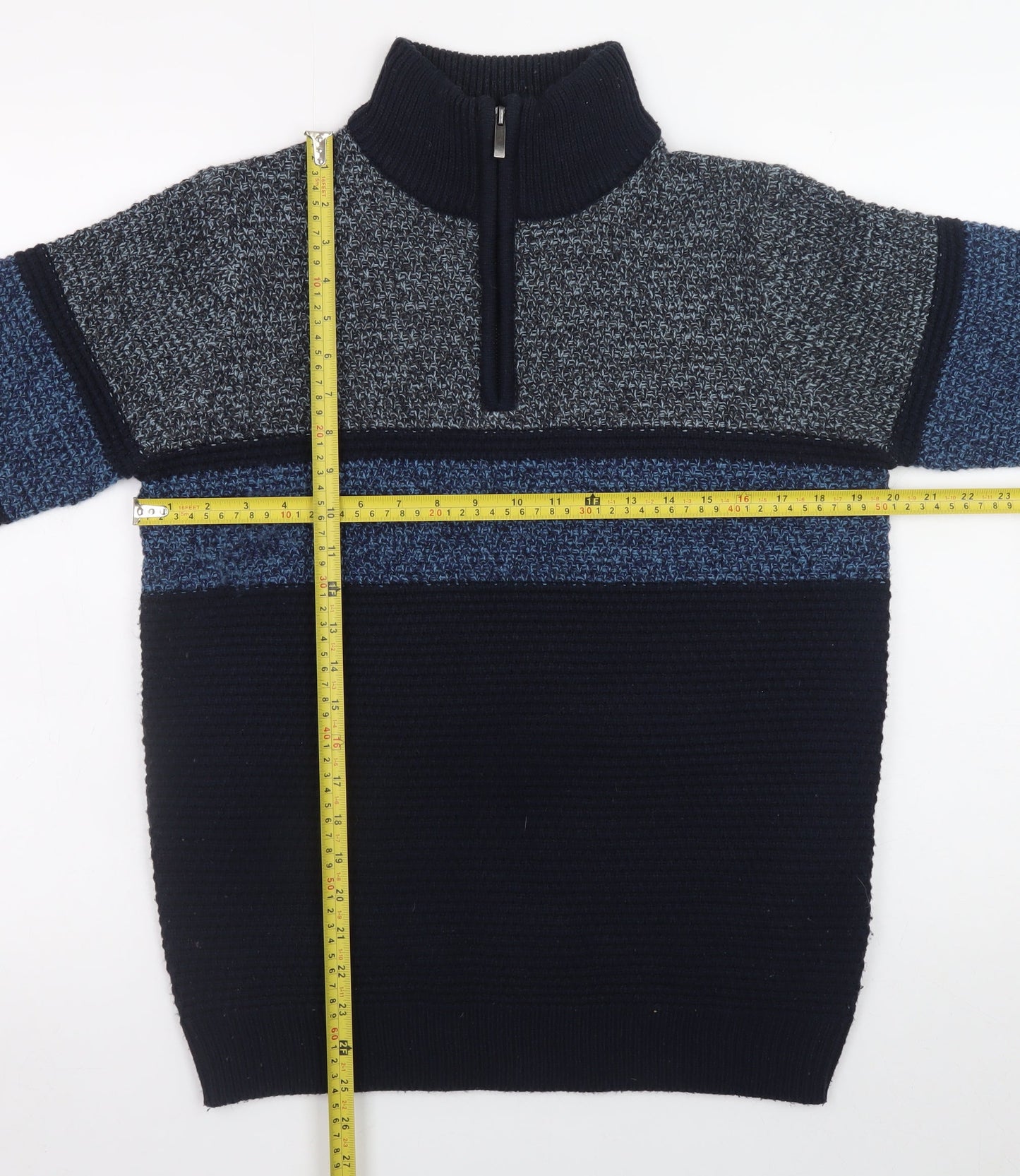 Nutmeg Men Blue Small 1/2 Zip High Neck Acrylic Knit Jumper