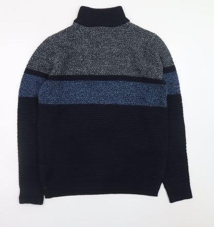 Nutmeg Men Blue Small 1/2 Zip High Neck Acrylic Knit Jumper