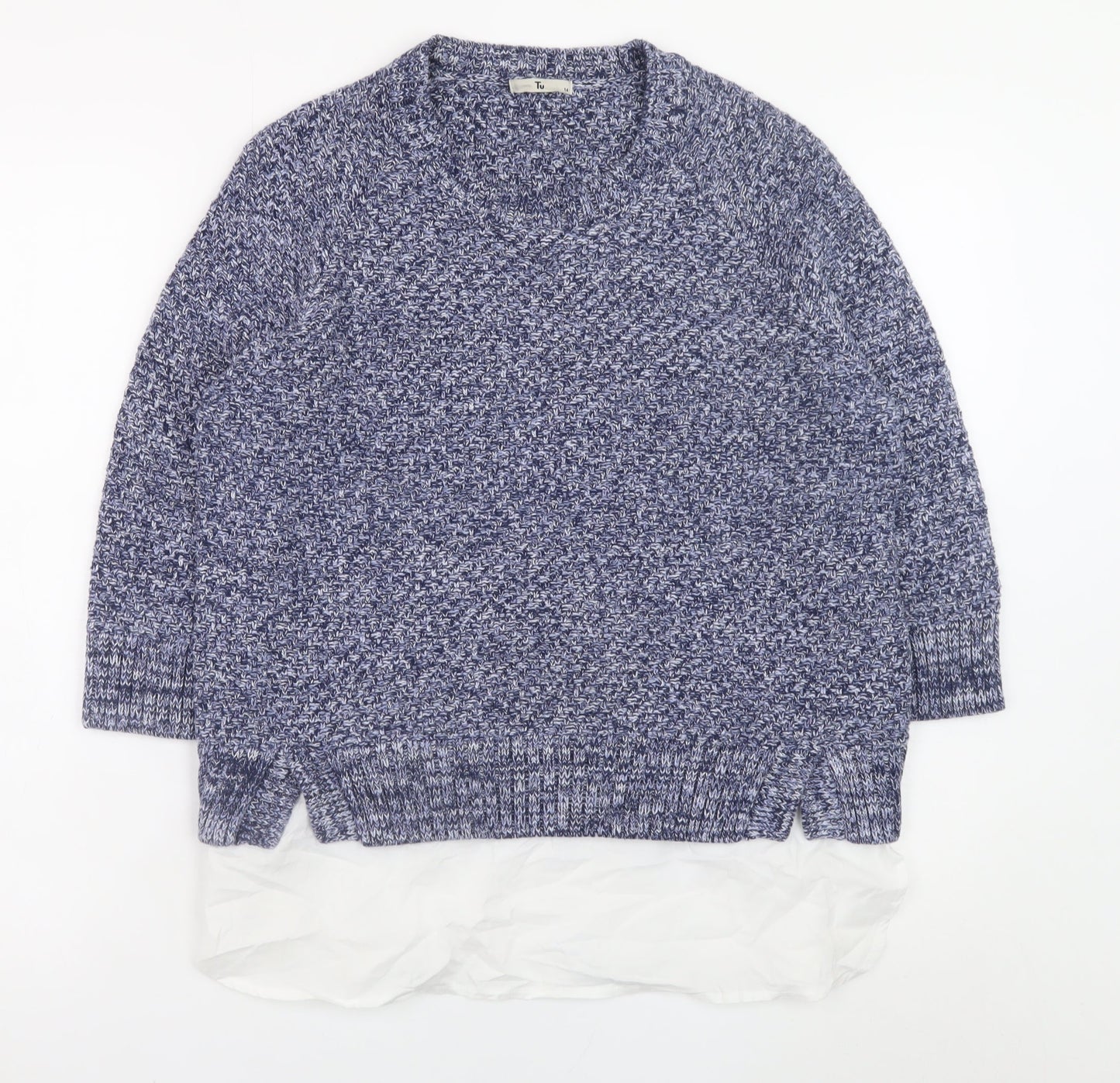 Tu Women Blue Size 14 Cotton Knit Pullover Jumper