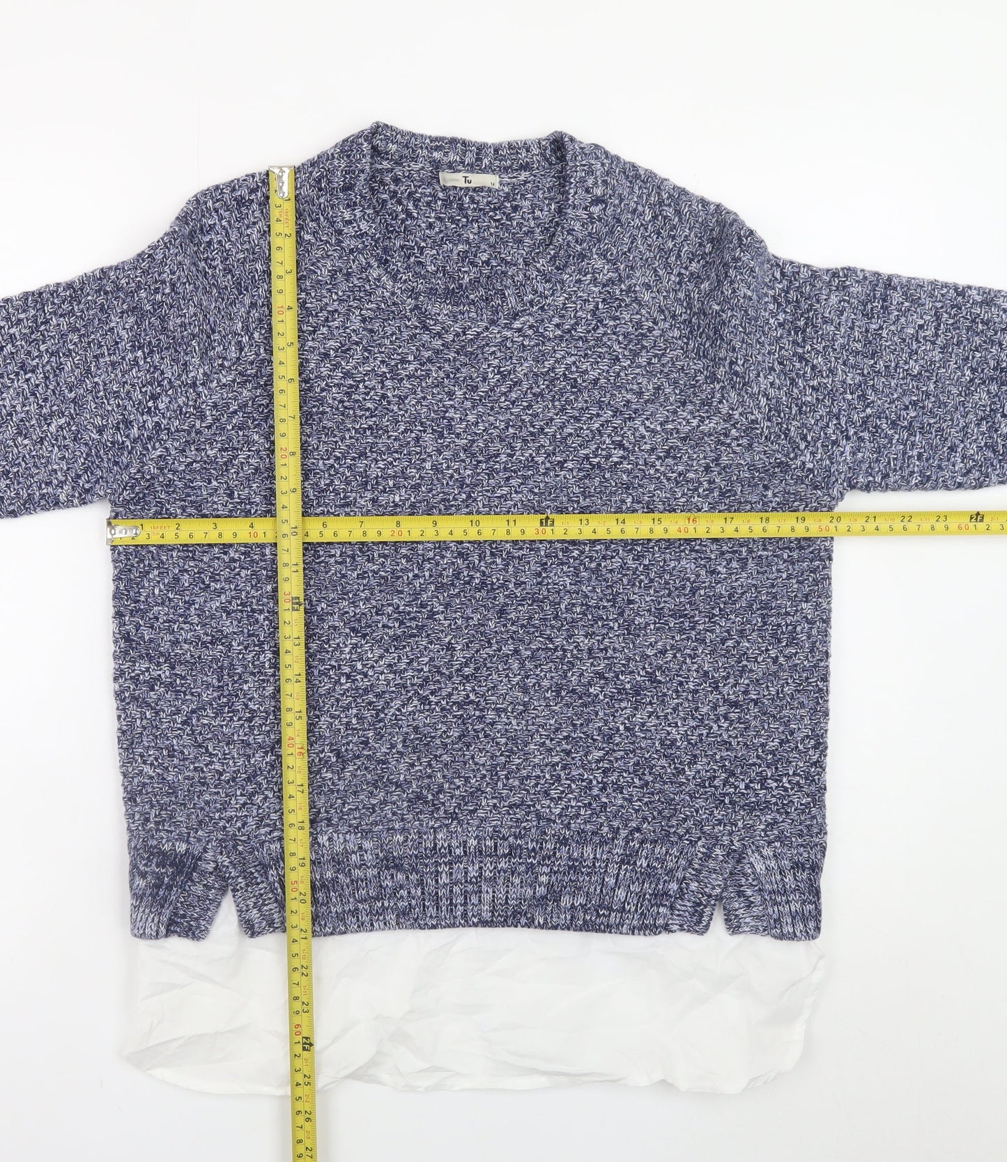 Tu Women Blue Size 14 Cotton Knit Pullover Jumper