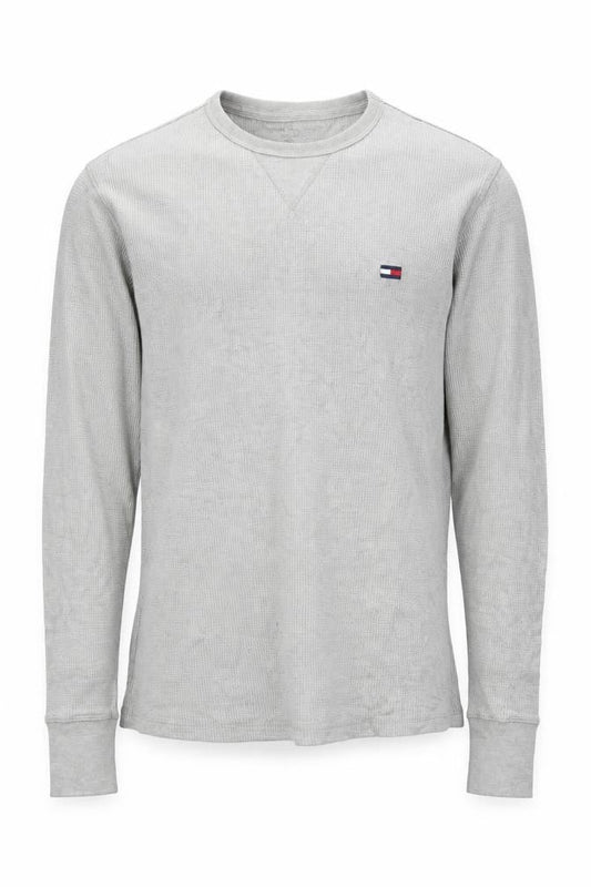 Tommy Hilfiger Men's Grey Long Sleeve Cotton Crew Neck T-Shirt Size S