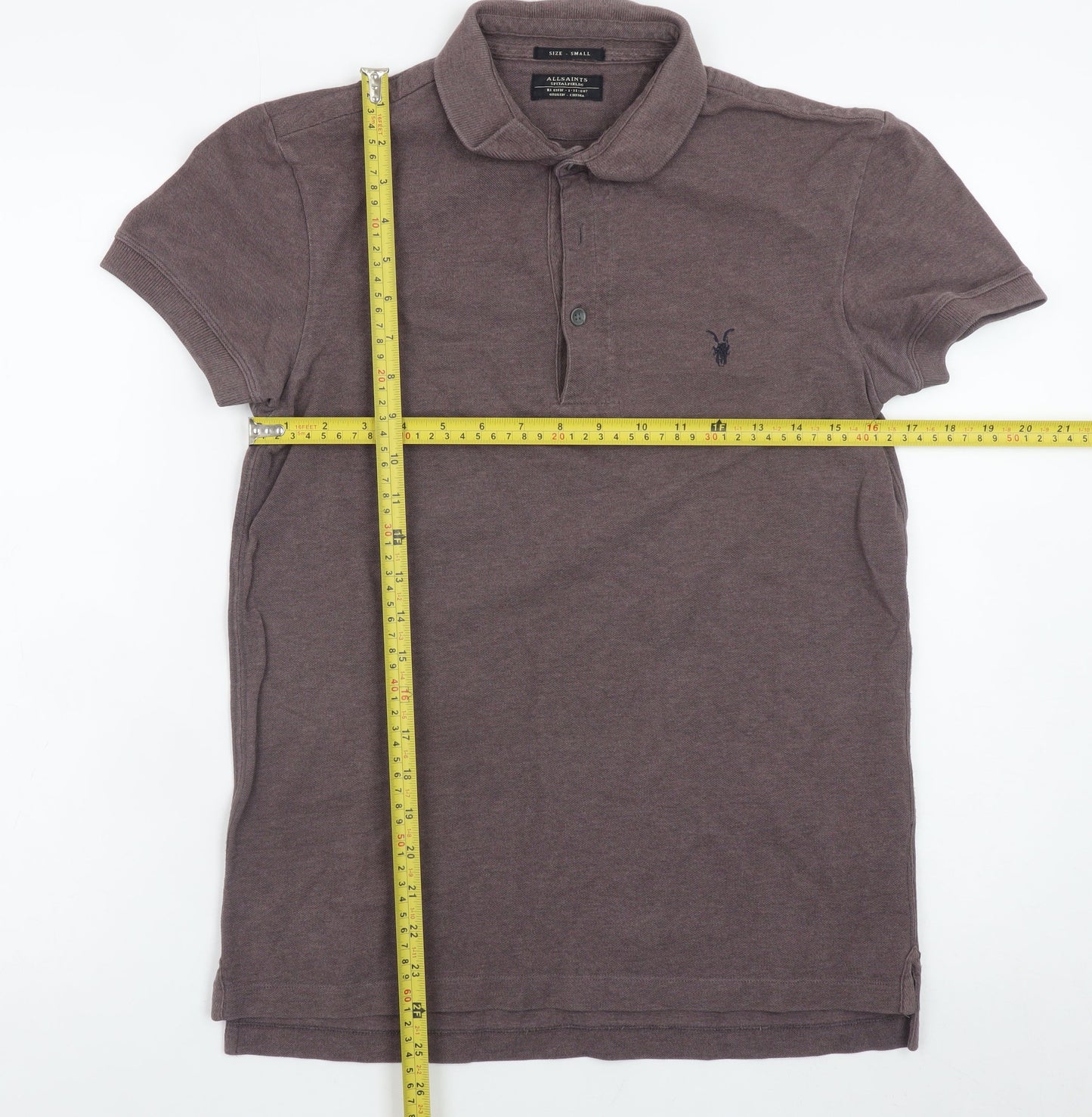 AllSaints Men's Brown Slim Fit Cotton Polo Shirt Size S