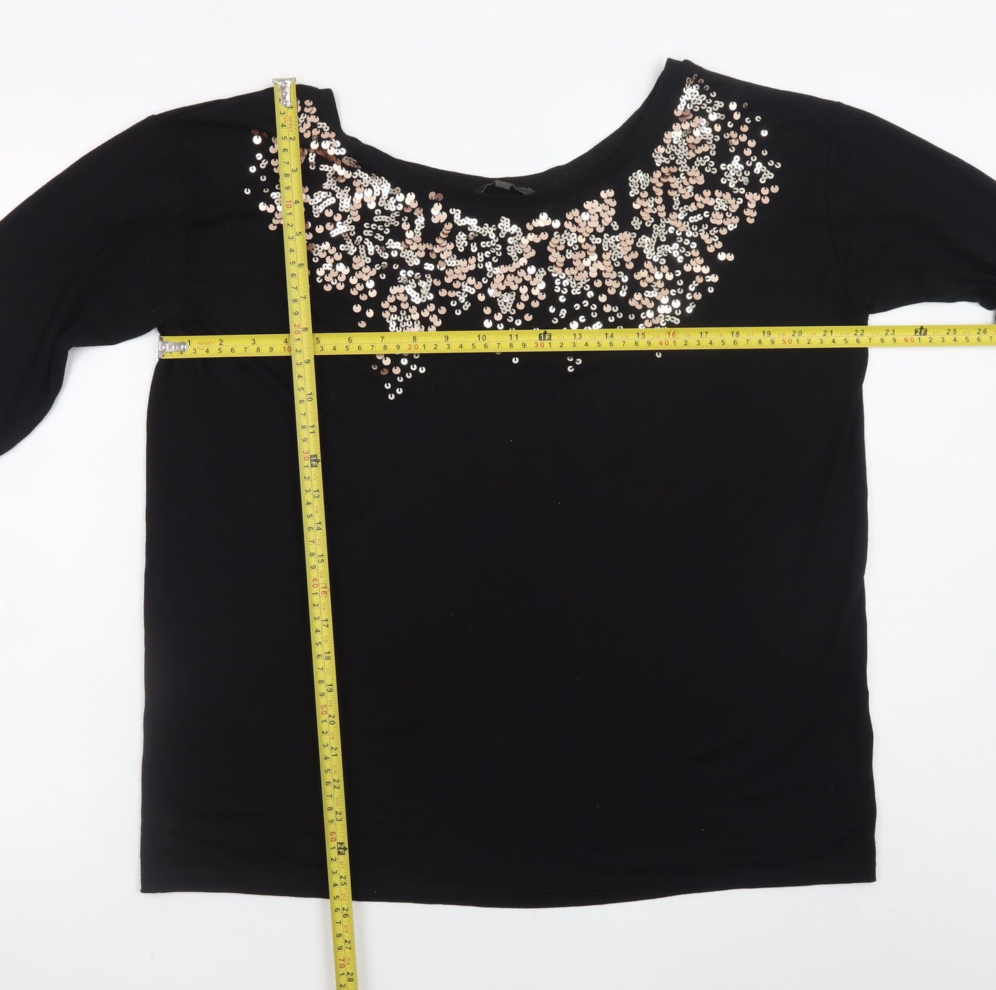 Next Women Black Sequin Boat Neck Long Sleeve Top Size 12
