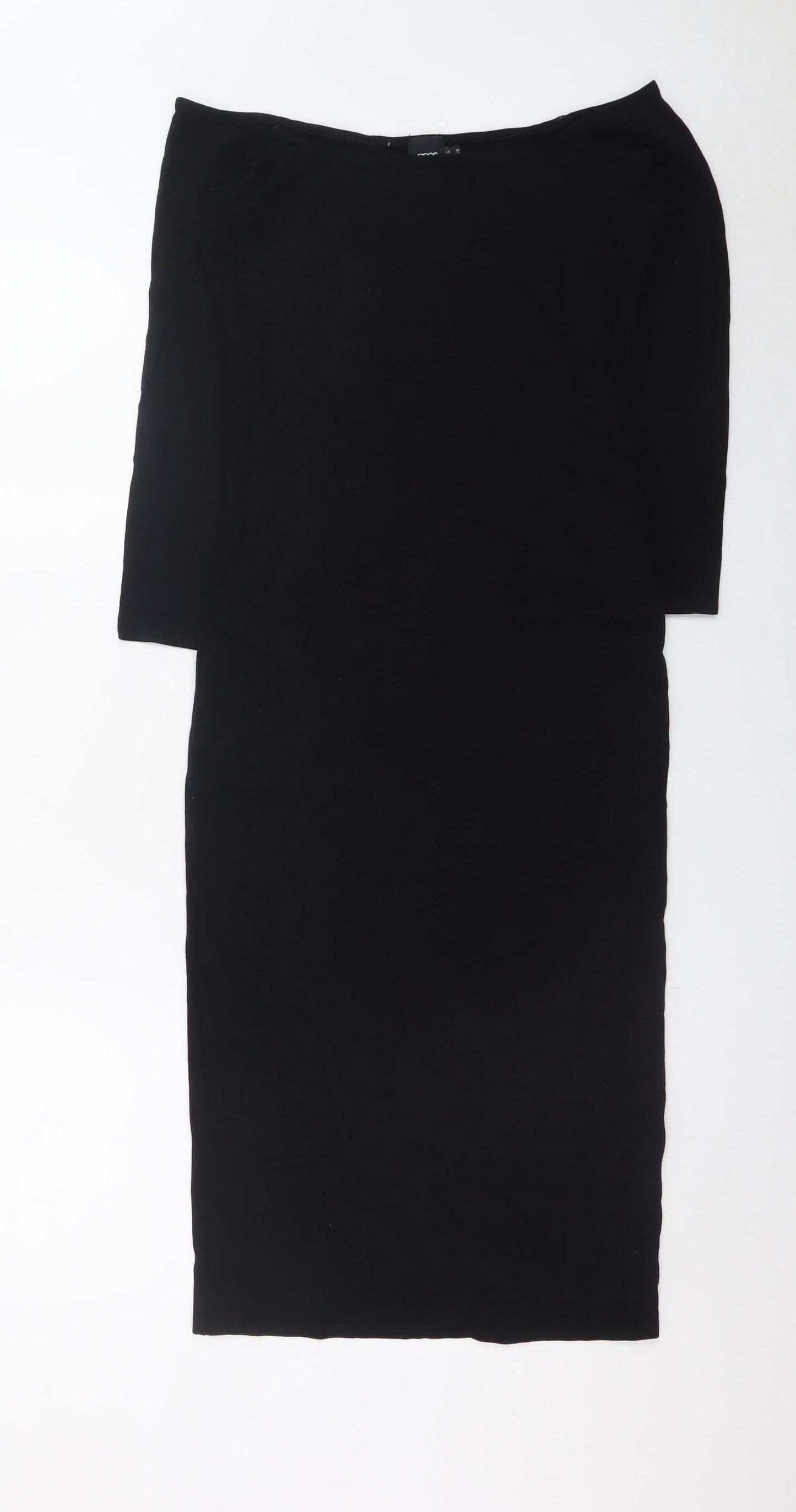 ASOS Women Black Size 10 Bodycon Midi Dress 3/4 Sleeve Viscose