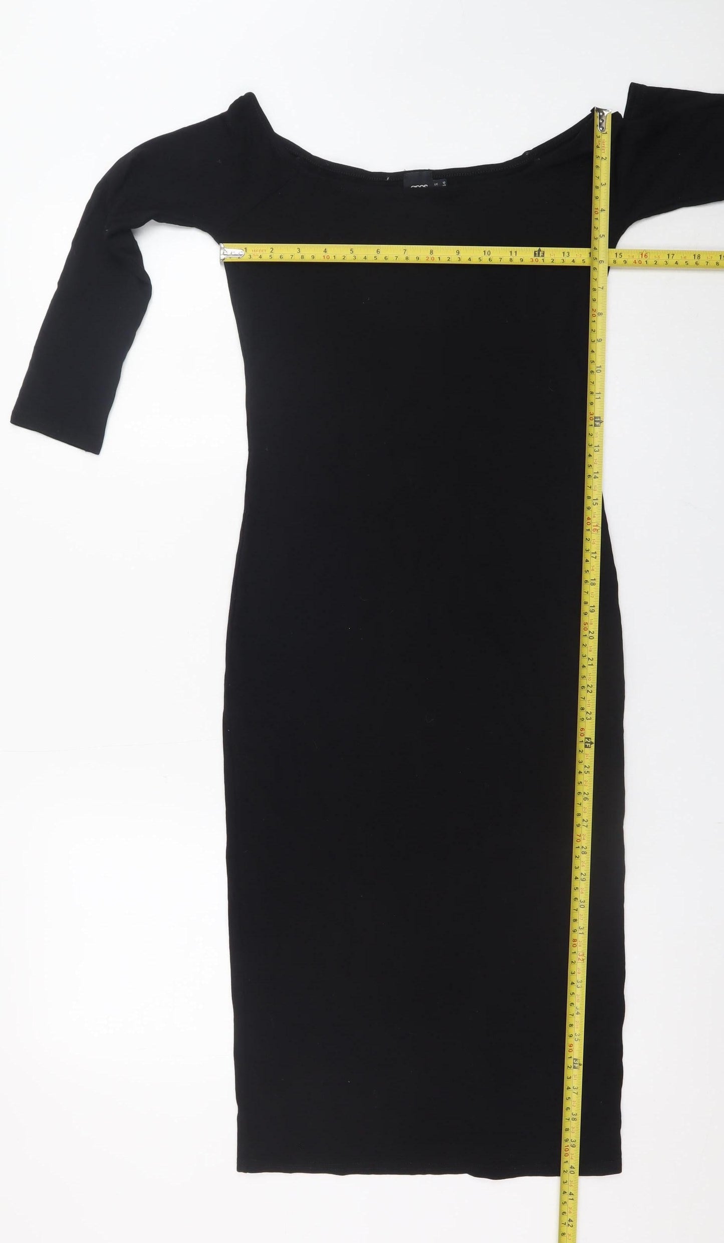 ASOS Women Black Size 10 Bodycon Midi Dress 3/4 Sleeve Viscose
