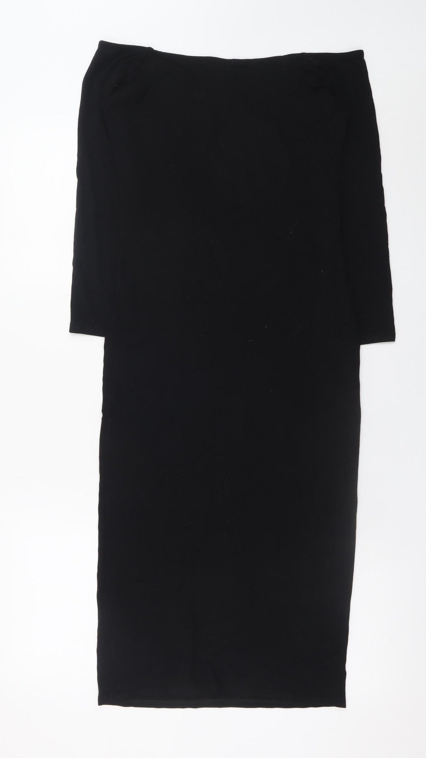 ASOS Women Black Size 10 Bodycon Midi Dress 3/4 Sleeve Viscose
