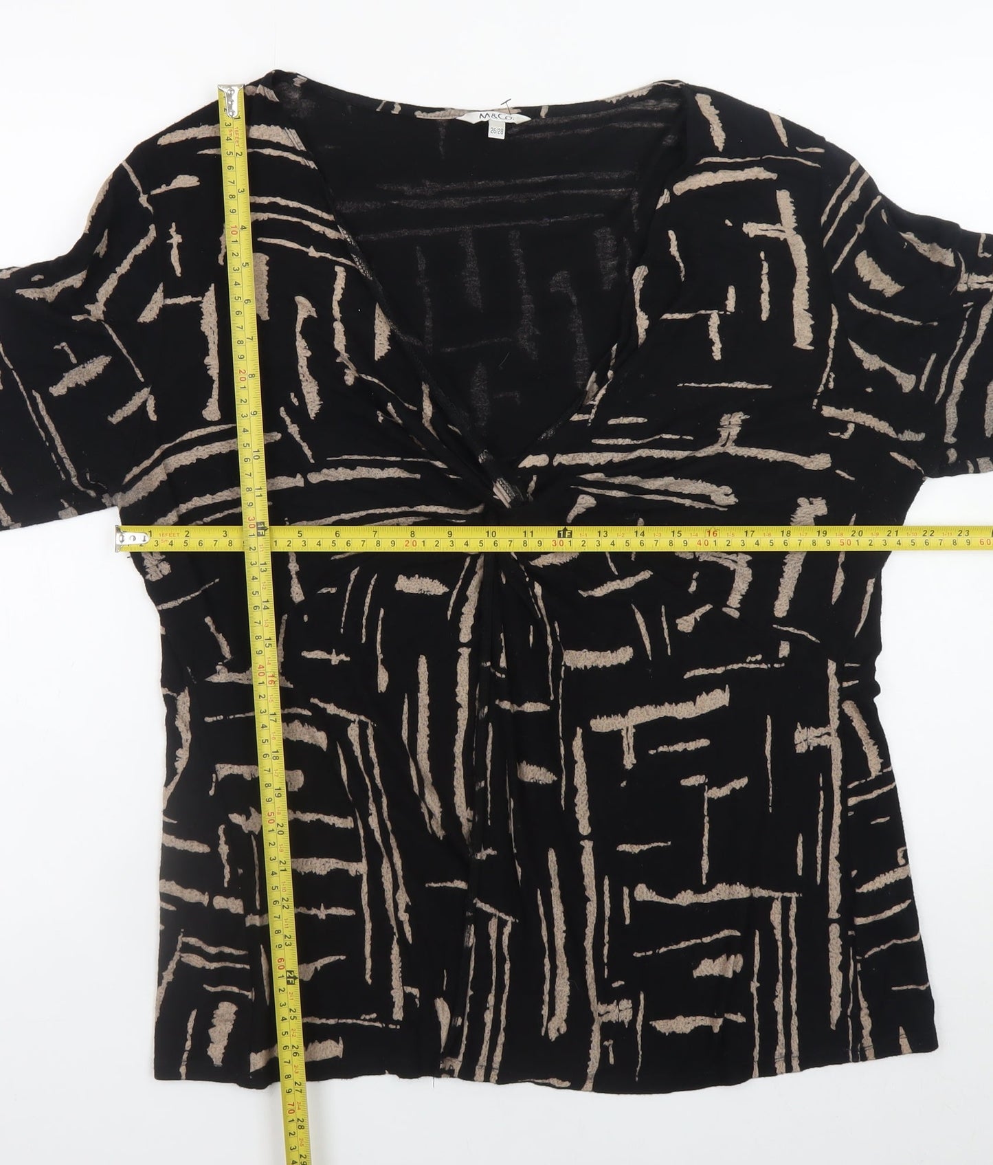 M&Co Women’s Black Geometric Viscose Tunic Blouse Size 26/28