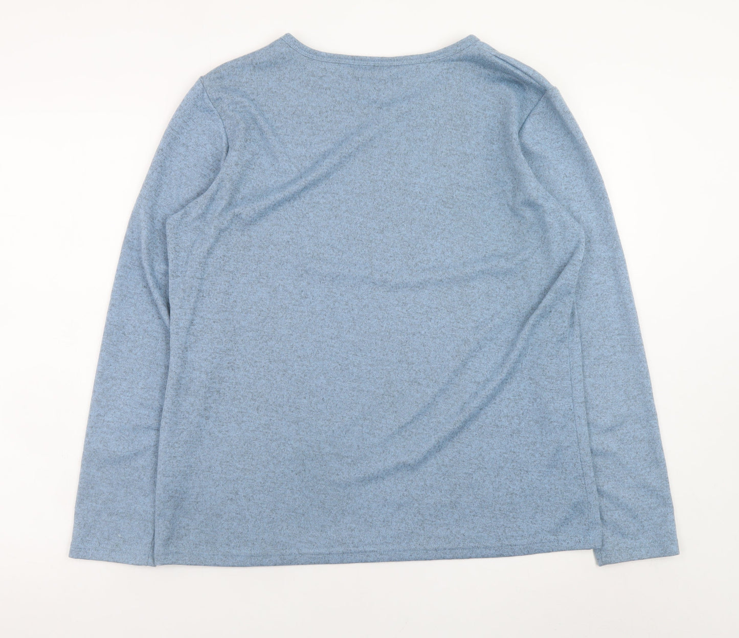 Classic Womens Blue Long Sleeve Rhinestone Crew Neck T-Shirt Size 14