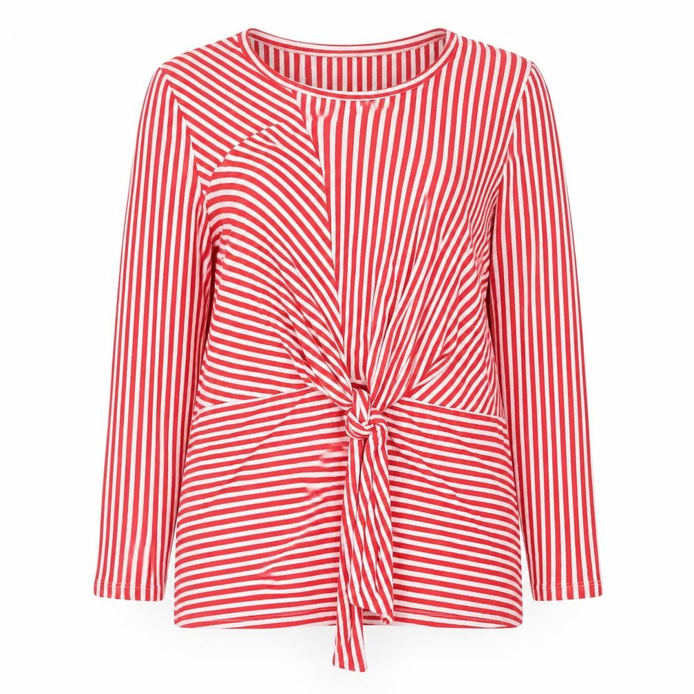 Klass Women's Red Striped Tie Front Long Sleeve Tunic Blouse Size S