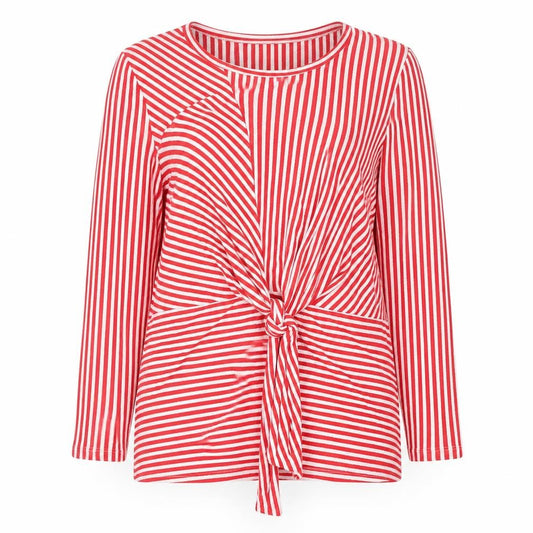 Klass Women's Red Striped Tie Front Long Sleeve Tunic Blouse Size S