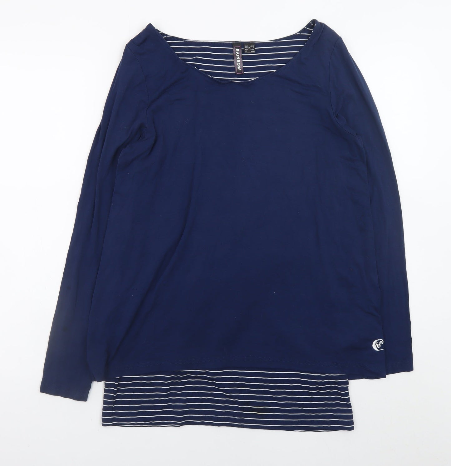 Rainbow Womens Blue Striped Long Sleeve Scoop Neck T-Shirt M