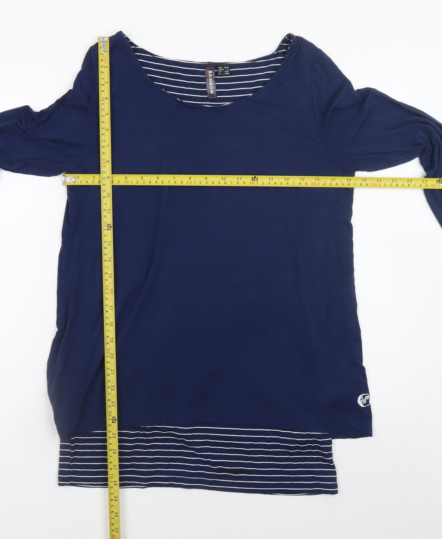 Rainbow Womens Blue Striped Long Sleeve Scoop Neck T-Shirt M