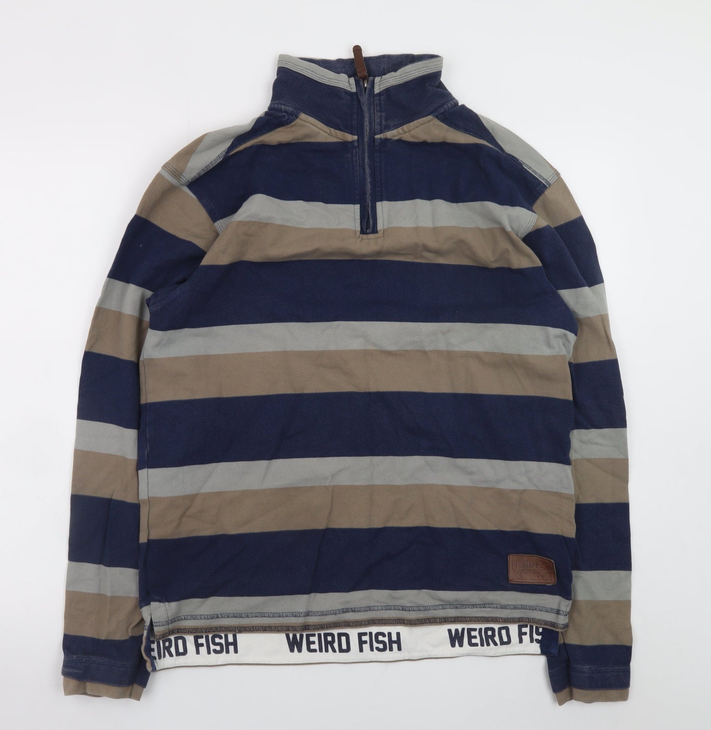 Weird Fish Men's Blue Striped 1/4 Zip Sweatshirt Size S