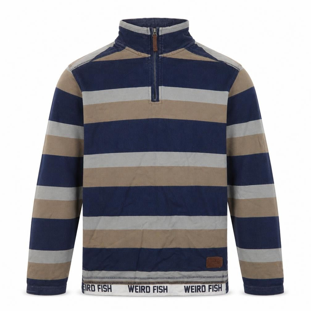 Weird Fish Men's Blue Striped 1/4 Zip Sweatshirt Size S