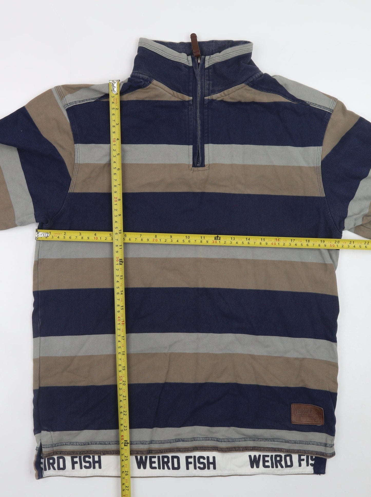 Weird Fish Men's Blue Striped 1/4 Zip Sweatshirt Size S