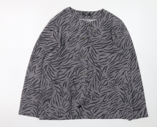 TIGI Women’s Grey Animal Print Button Cardigan Size 14