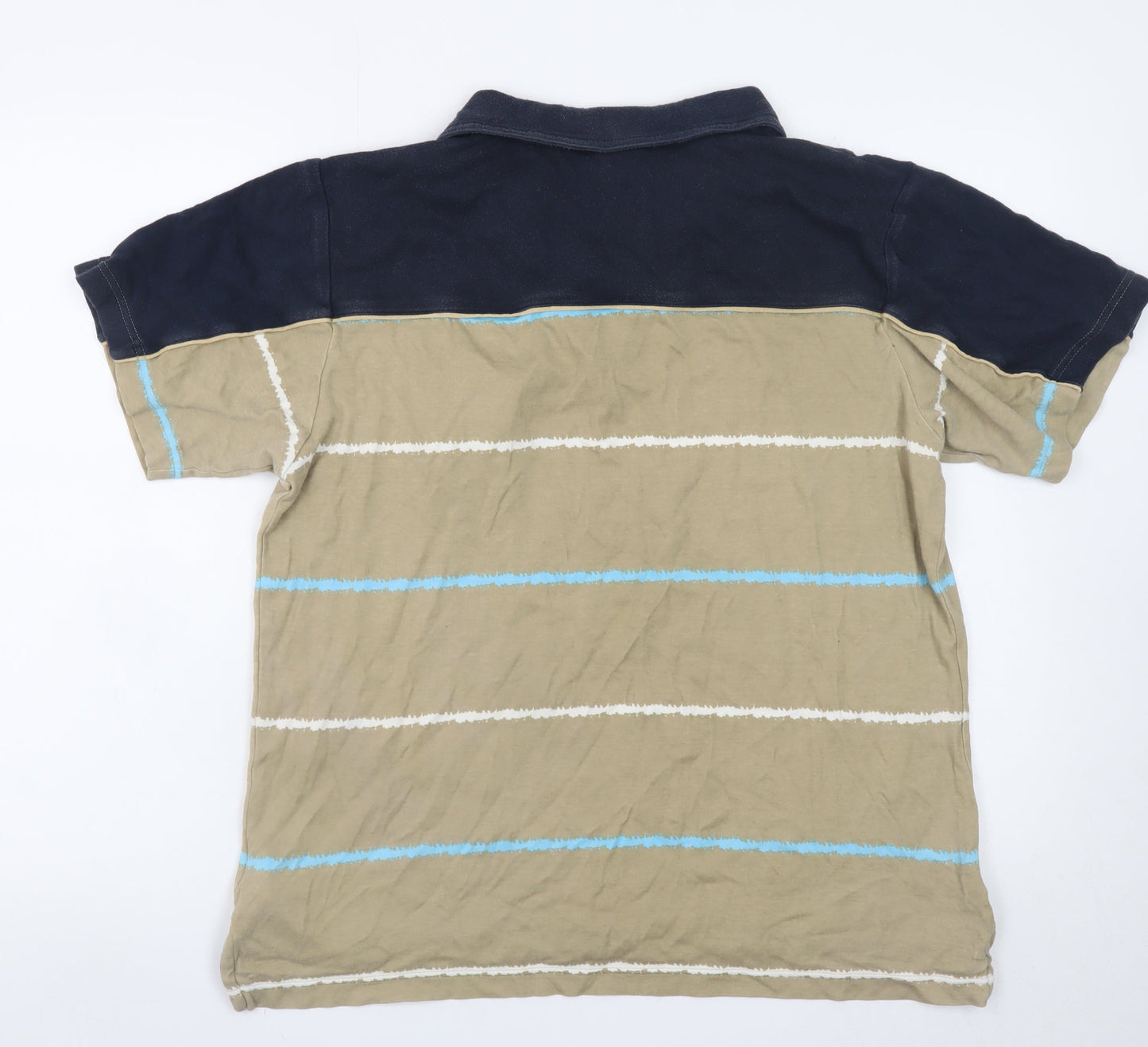 Nike Men's Beige & Navy Striped Polo Shirt Size L Cotton Casual