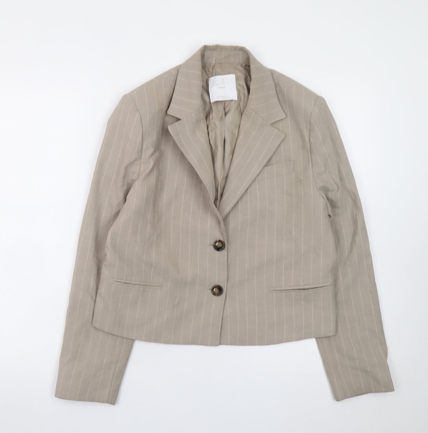 Mango Women Beige Pinstripe Linen Cotton Blazer Size S