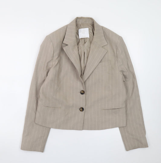 Mango Women Beige Pinstripe Linen Cotton Blazer Size S