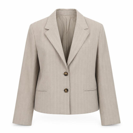 Mango Women Beige Pinstripe Linen Cotton Blazer Size S