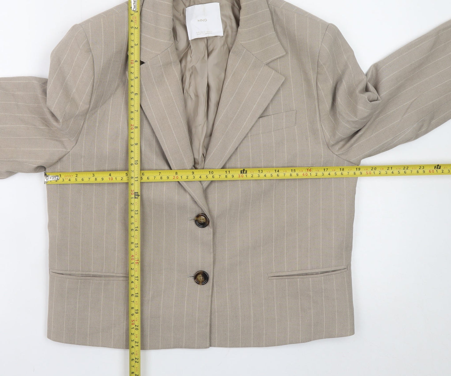Mango Women Beige Pinstripe Linen Cotton Blazer Size S