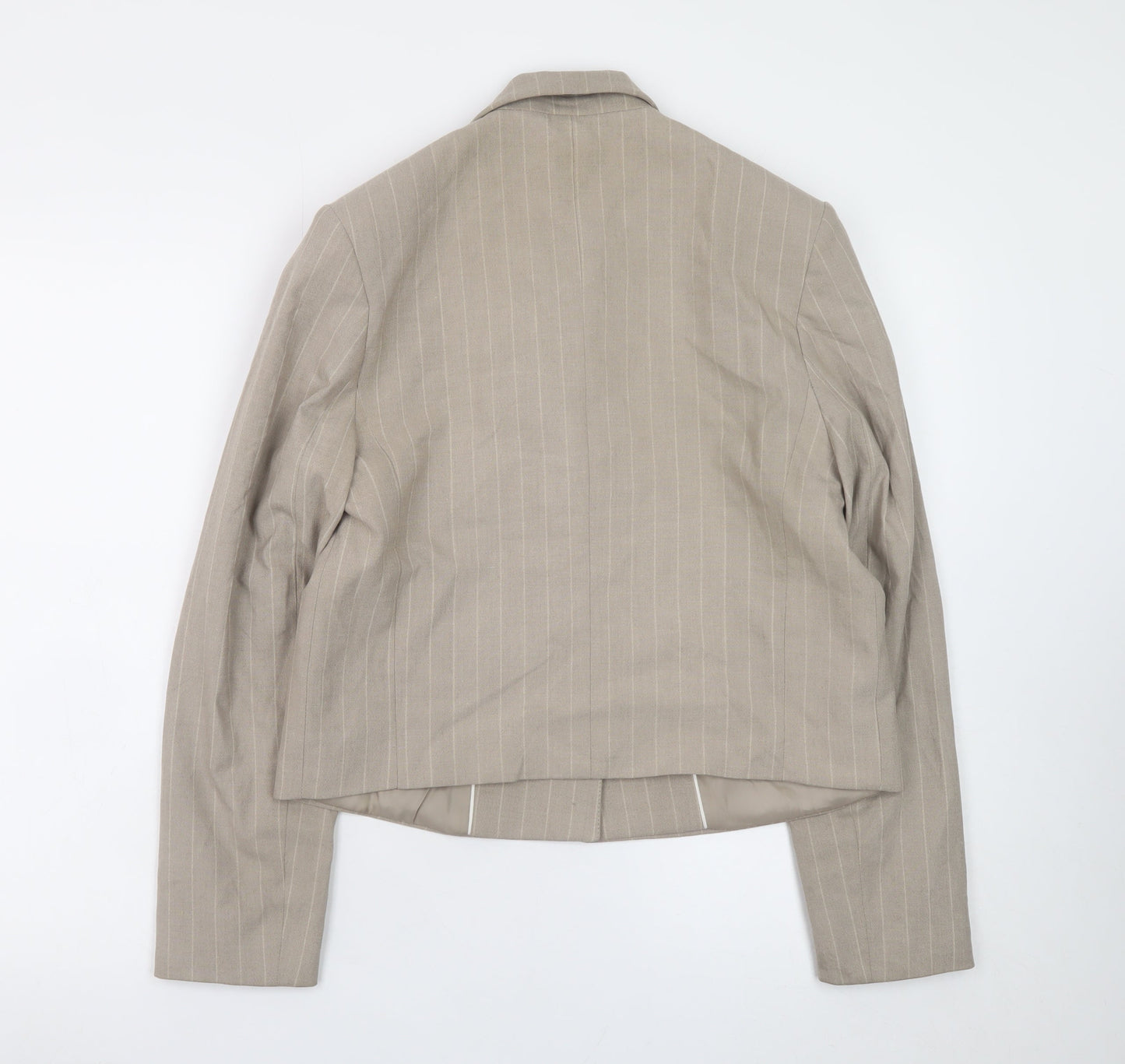 Mango Women Beige Pinstripe Linen Cotton Blazer Size S