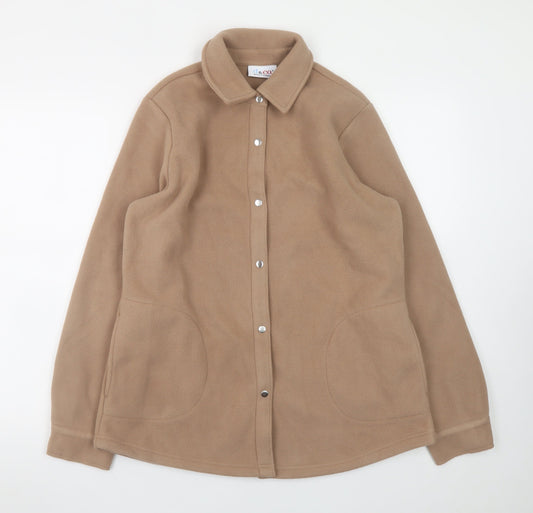 Denim & Co. Women Beige Fleece Button Jacket Size S Classic Casual