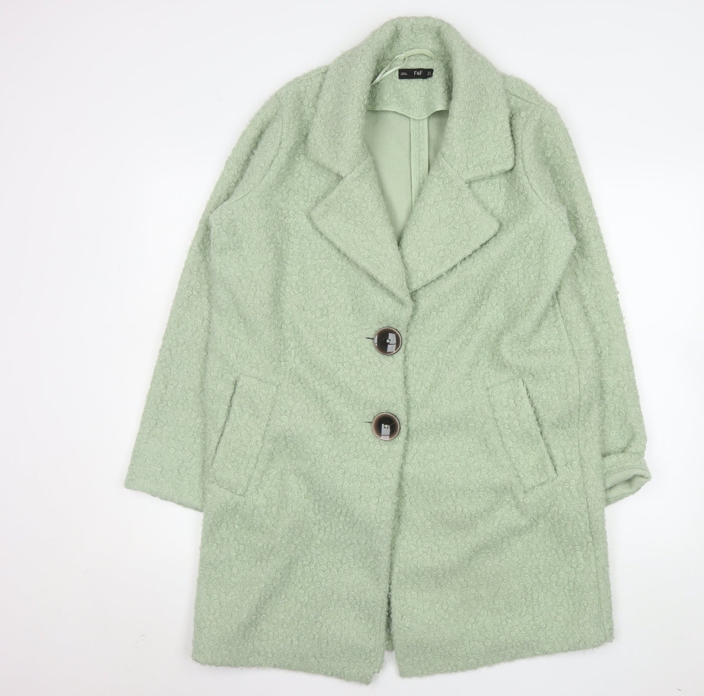 F&F Women’s Green Mid-Length Overcoat Size 8 Polyester Classic Style