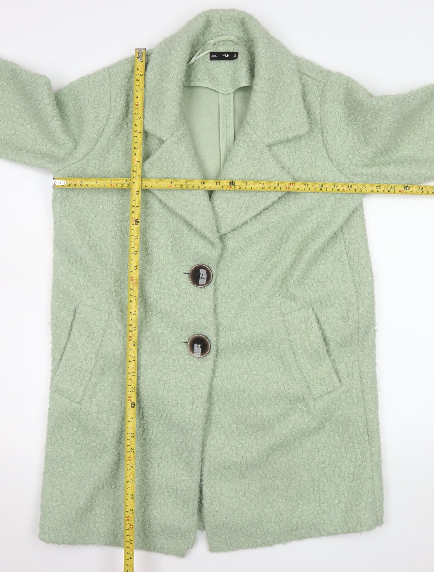 F&F Women’s Green Mid-Length Overcoat Size 8 Polyester Classic Style