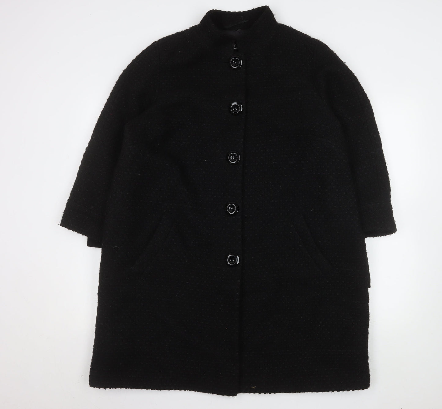 Marks and Spencer Per Una Women Black Wool Blend Long Coat Size 18