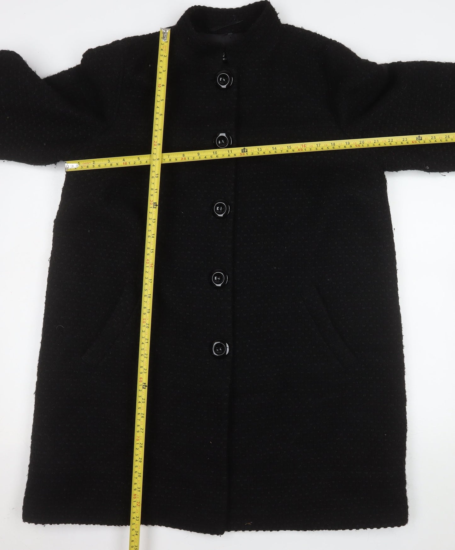 Marks and Spencer Per Una Women Black Wool Blend Long Coat Size 18