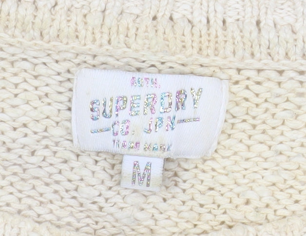 Superdry Women Beige Cotton Knit Pullover Jumper M
