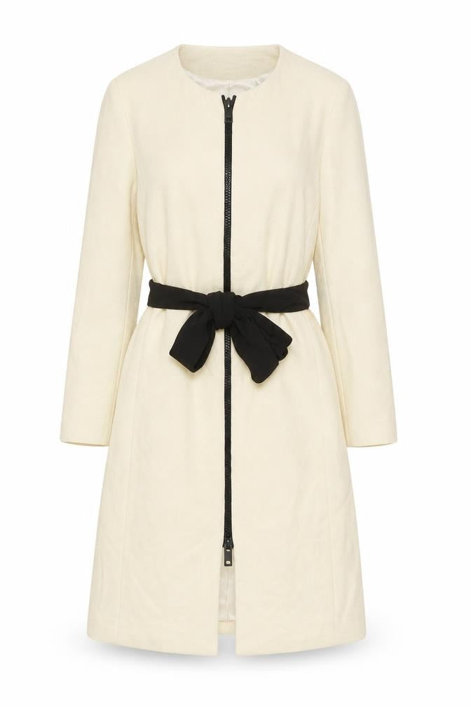 Zara Woman Ivory Cotton Blend Mid-Length Belted Coat Size 8
