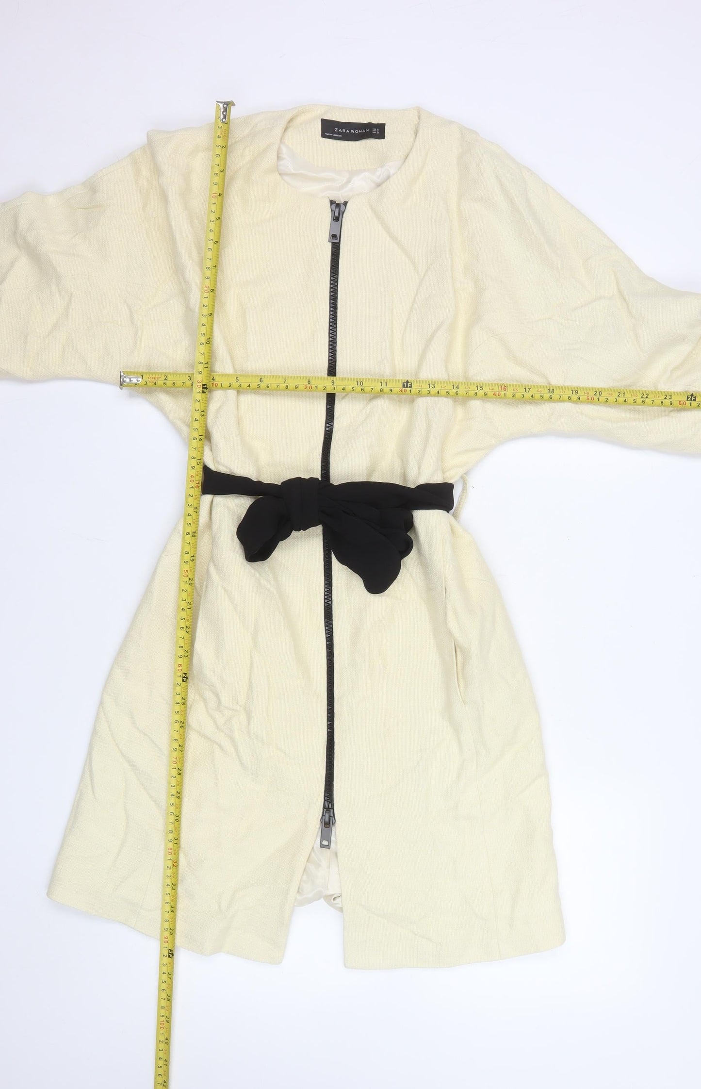 Zara Woman Ivory Cotton Blend Mid-Length Belted Coat Size 8