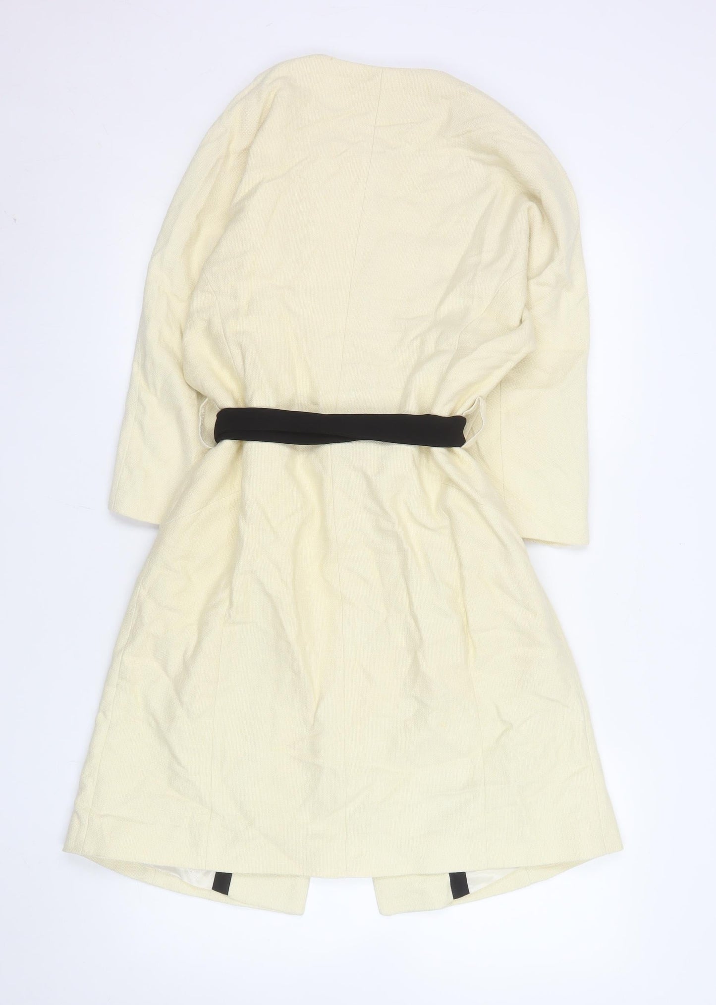 Zara Woman Ivory Cotton Blend Mid-Length Belted Coat Size 8