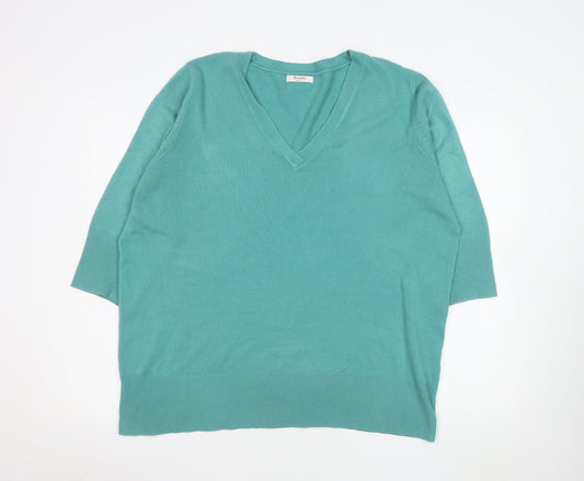 Berkertex Plus Women's Green V-Neck 3/4 Sleeve Acrylic Jumper Size 22-24