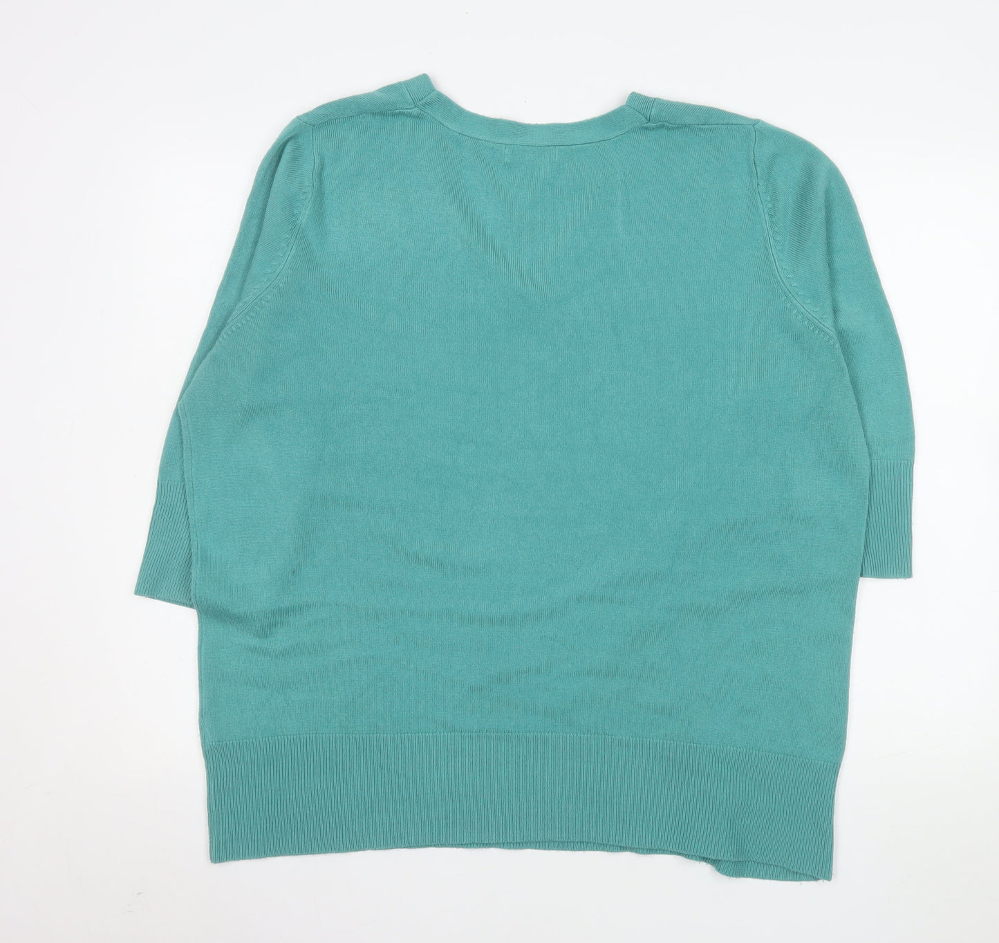 Berkertex Plus Women's Green V-Neck 3/4 Sleeve Acrylic Jumper Size 22-24