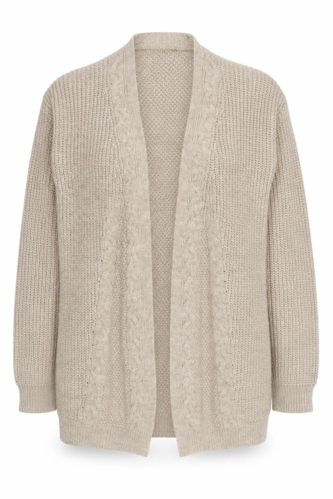 Lipsy Women’s Beige Cable Knit Long Cardigan Size 16