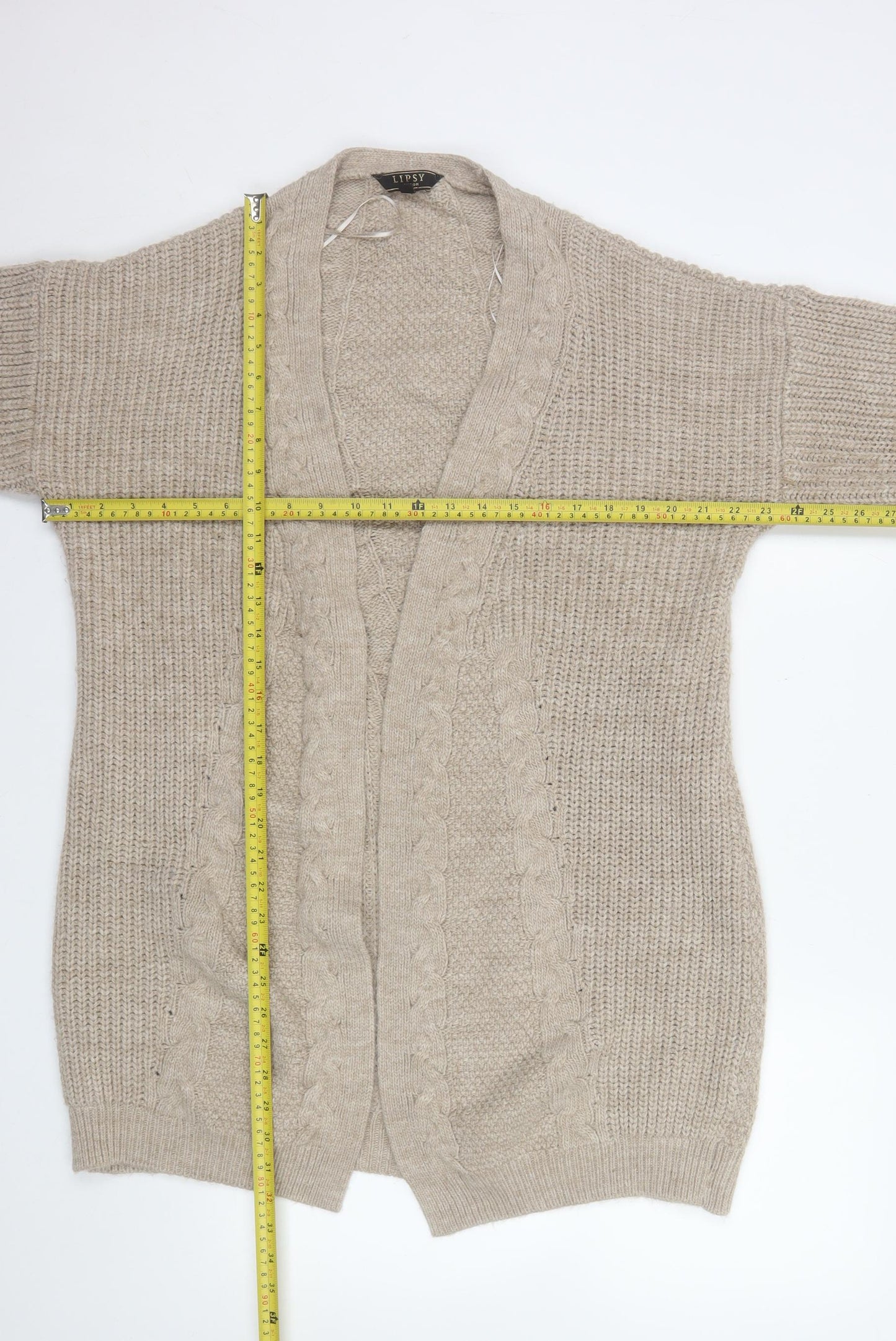 Lipsy Women’s Beige Cable Knit Long Cardigan Size 16