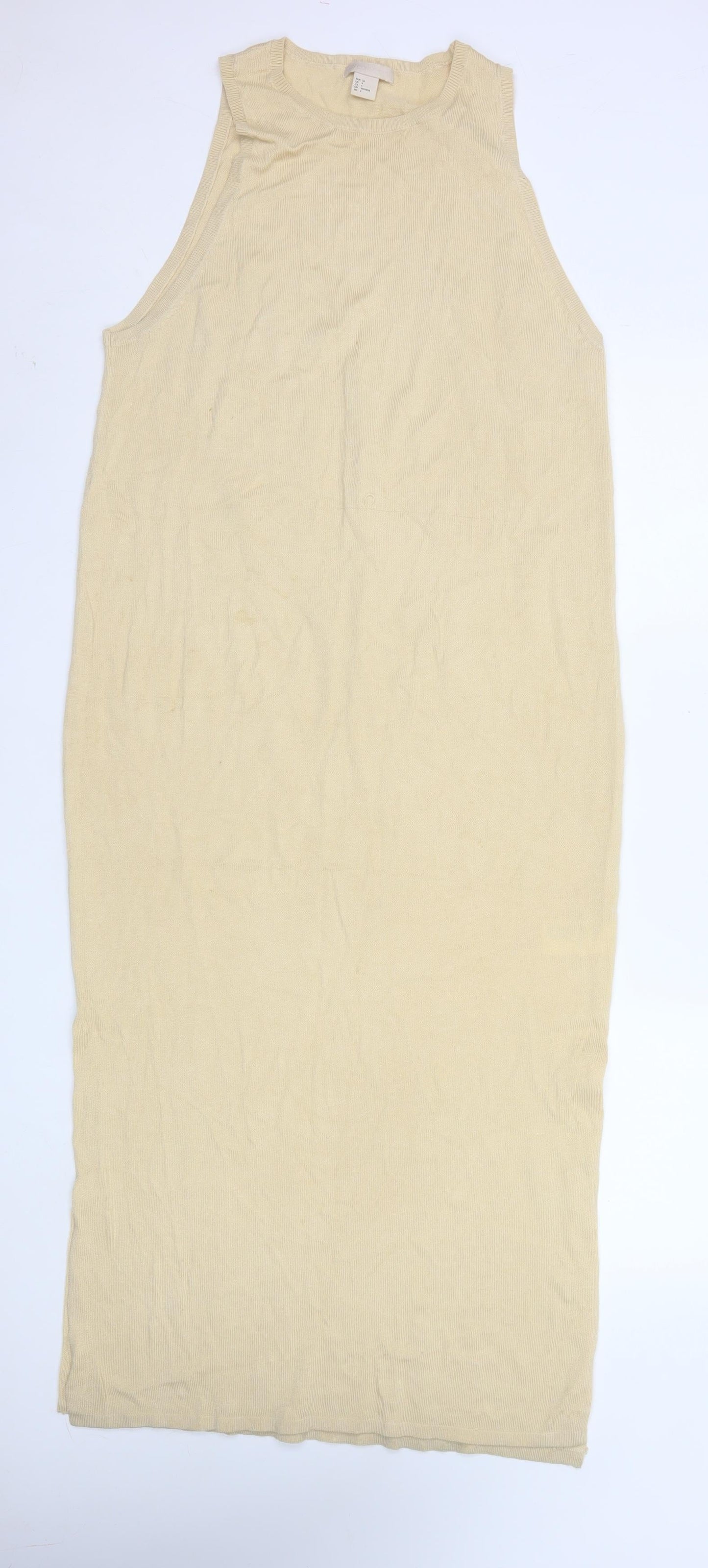 H&M Women Beige Knit Tank Midi Dress Size 6 Lyocell Blend Summer