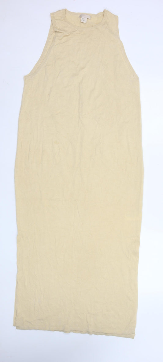 H&M Women Beige Knit Tank Midi Dress Size 6 Lyocell Blend Summer