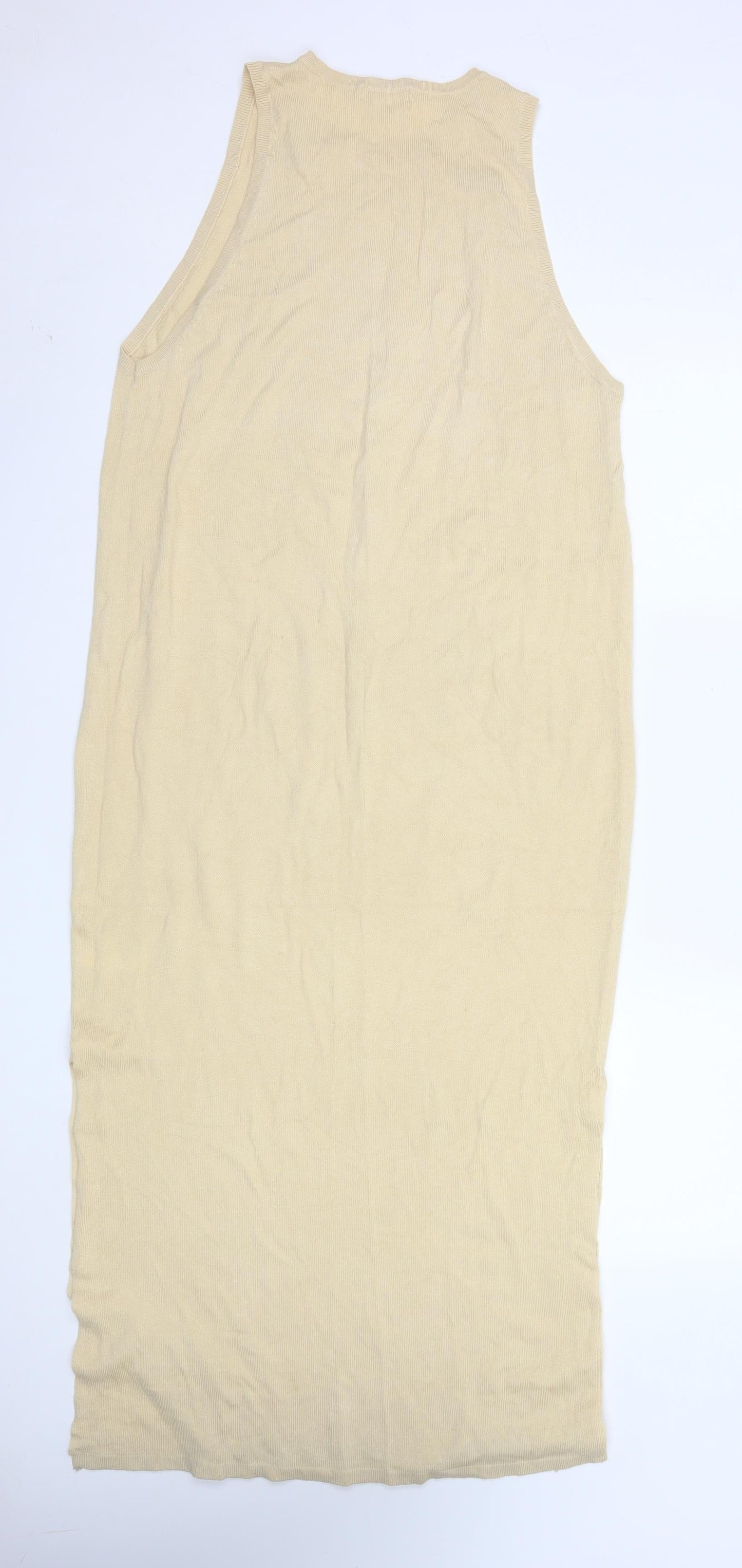 H&M Women Beige Knit Tank Midi Dress Size 6 Lyocell Blend Summer