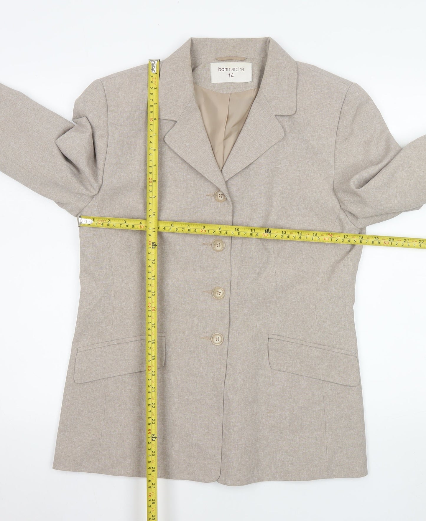 Bonmarché Women Beige Polyester Single-Breasted Suit Jacket Size 14