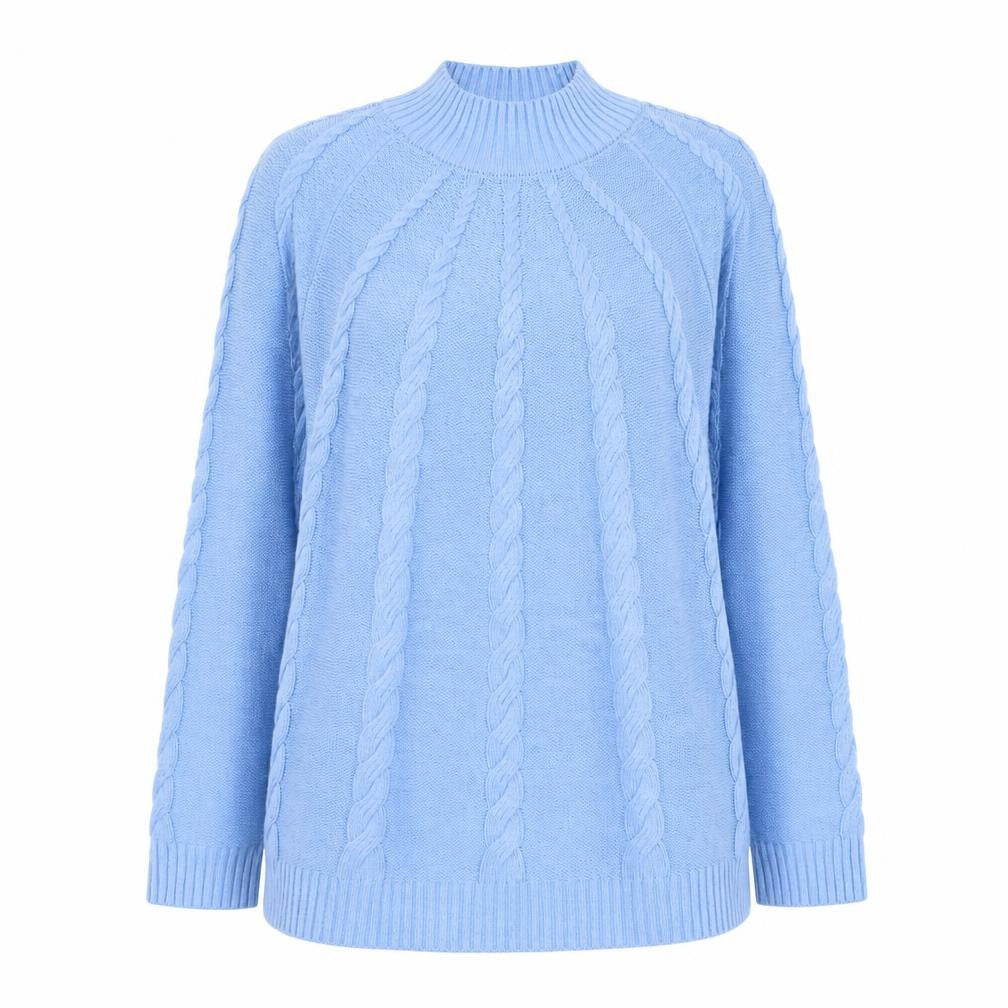 Bloomings Women's Blue 2XL Cable-Knit Cotton Blend Jumper