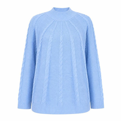 Bloomings Women's Blue 2XL Cable-Knit Cotton Blend Jumper