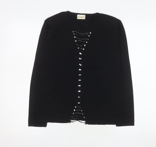 Roman Originals Women Black Studded V-Neck Long Sleeve Knit Blouse Size S